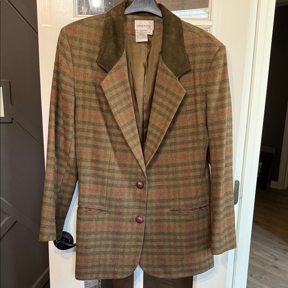 LONDON FOG Vintage Classic Worsted Wool & Suede Leather Blazer Size 10 - Picture 1 of 12